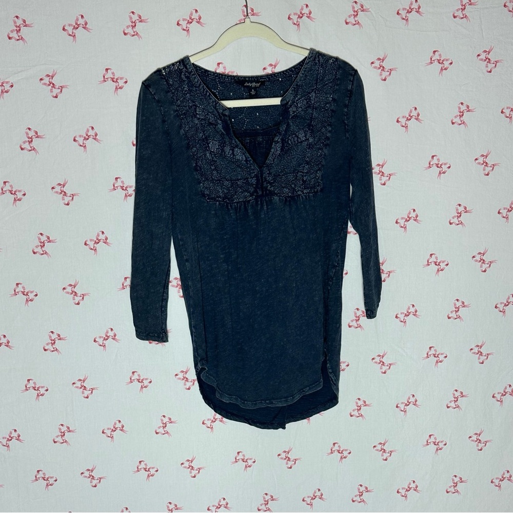 Lucky Brand Black Lace Accent Blouse